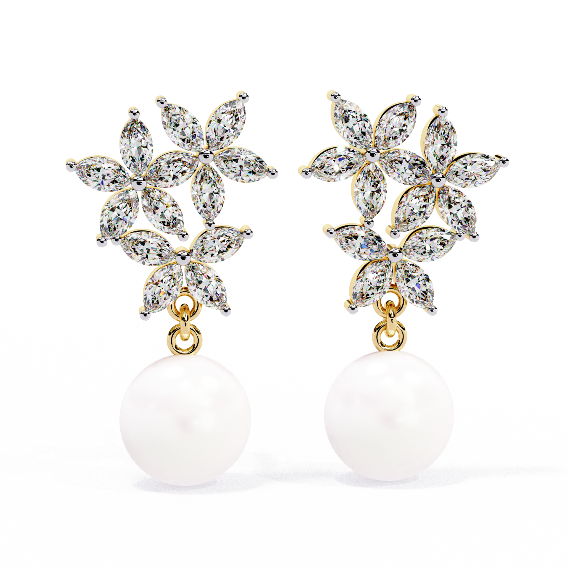 Marquise-Cut Lab-grown Diamond Stud Drop Earrings in 10K White Gold