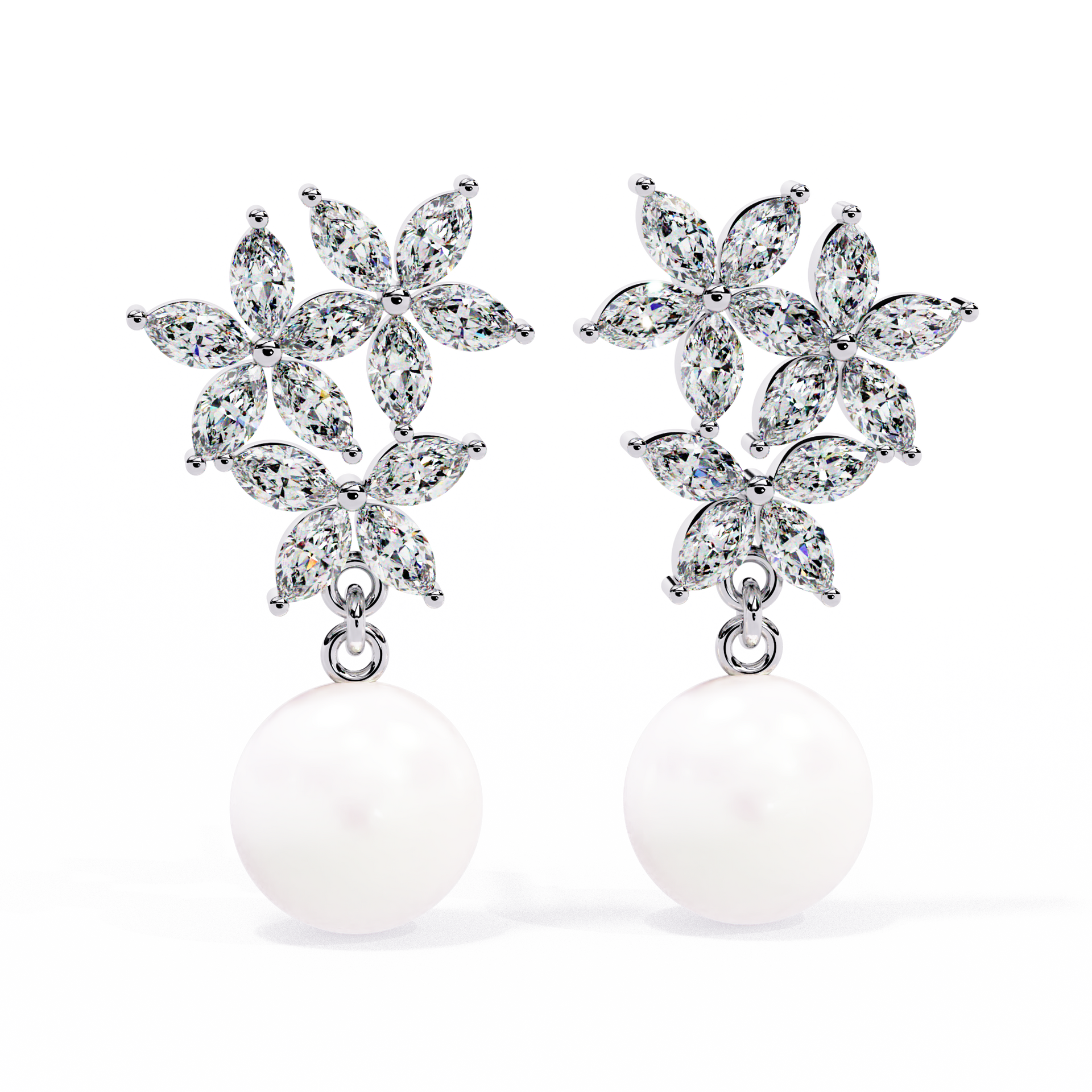 Marquise-Cut Lab-grown Diamond Stud Drop Earrings in 10K White Gold