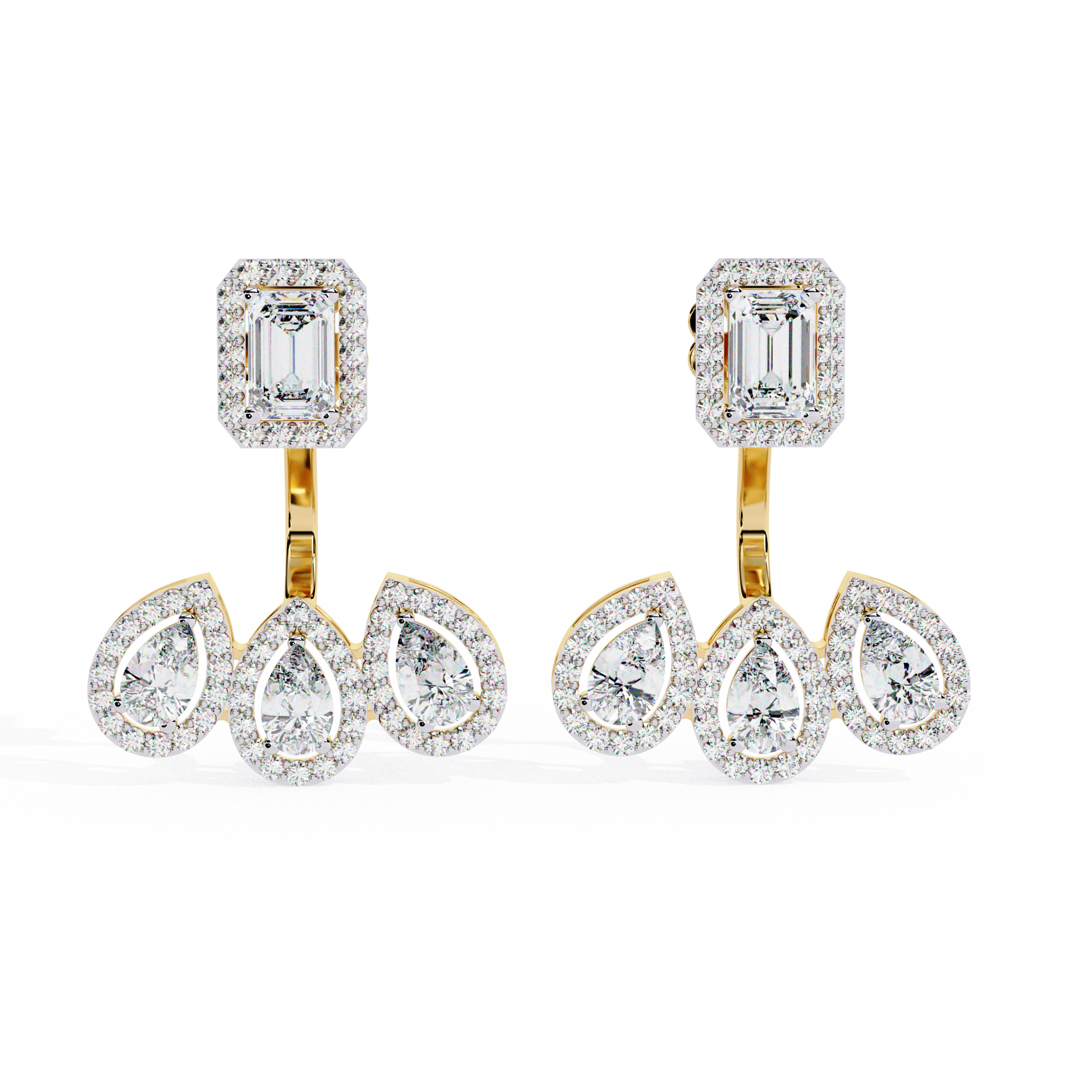 Emerald-Cut Lab-grown Diamond Cluster Drop Earrings in 10K White Gold