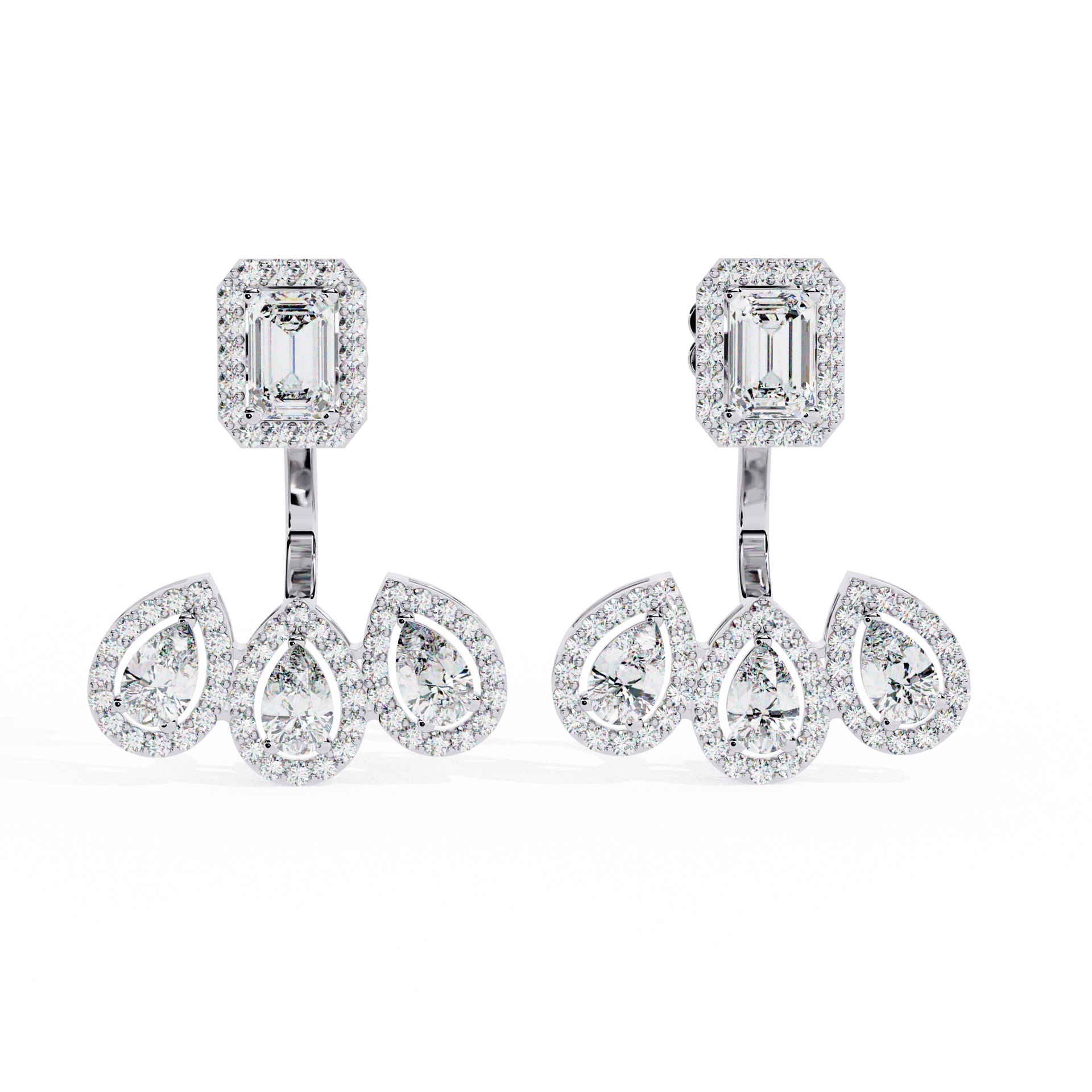 Emerald-Cut Lab-grown Diamond Cluster Drop Earrings in 10K White Gold