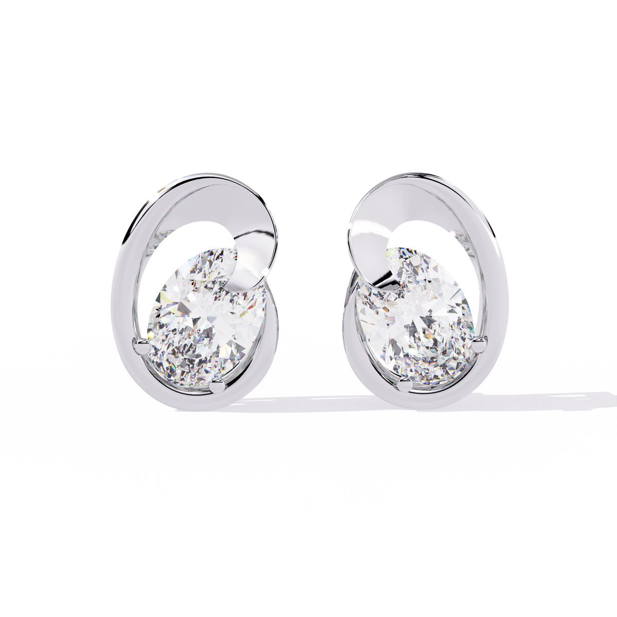 Oval-Cut Lab-grown Diamond Solitaire Studs in 10K White Gold