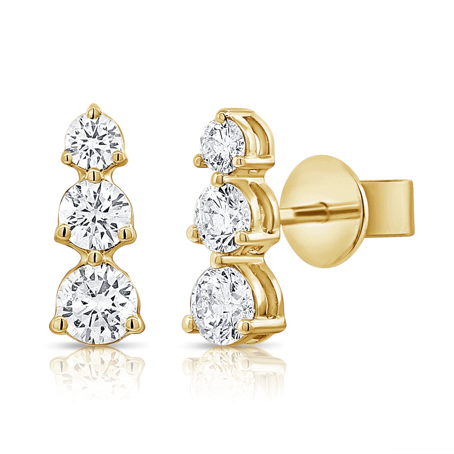 Gold Triple Graduated Diamond Bar Stud Earring