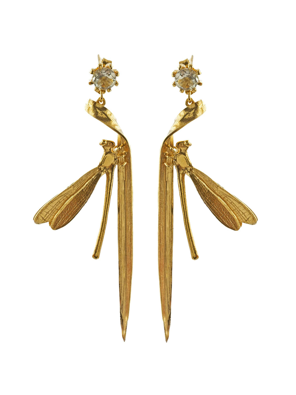 Damsel Fly & Grassblade Green Amethyst Drop Earrings