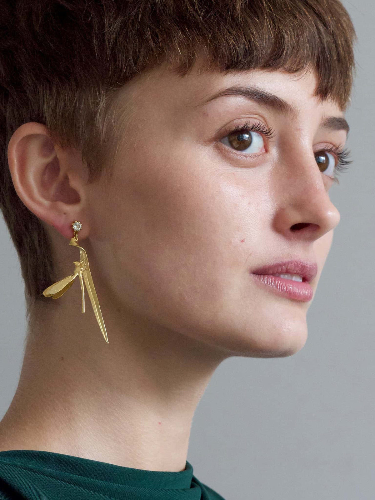 Damsel Fly & Grassblade Green Amethyst Drop Earrings
