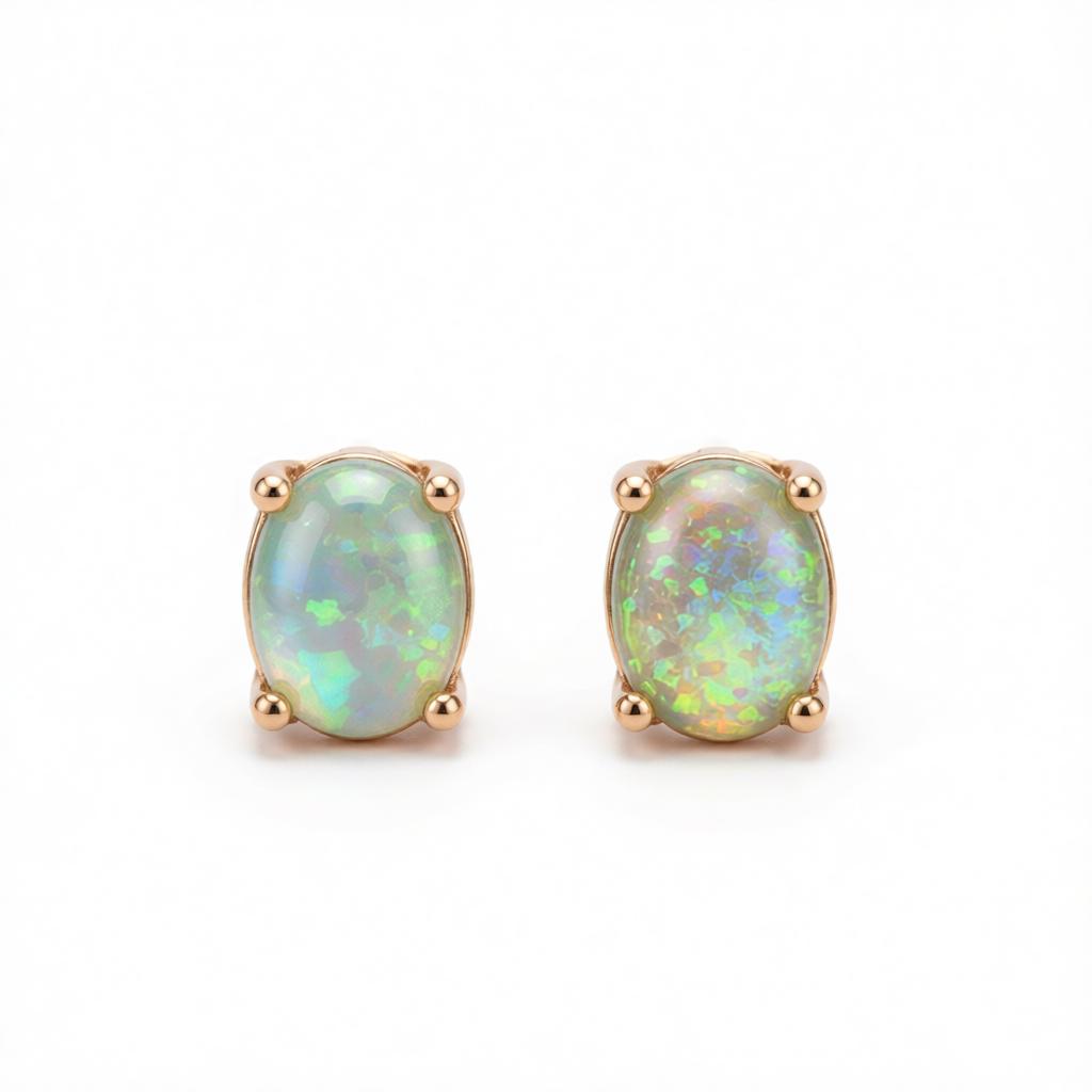 Green Opal & 18K Rose Gold-Plated Oval Stud Earrings