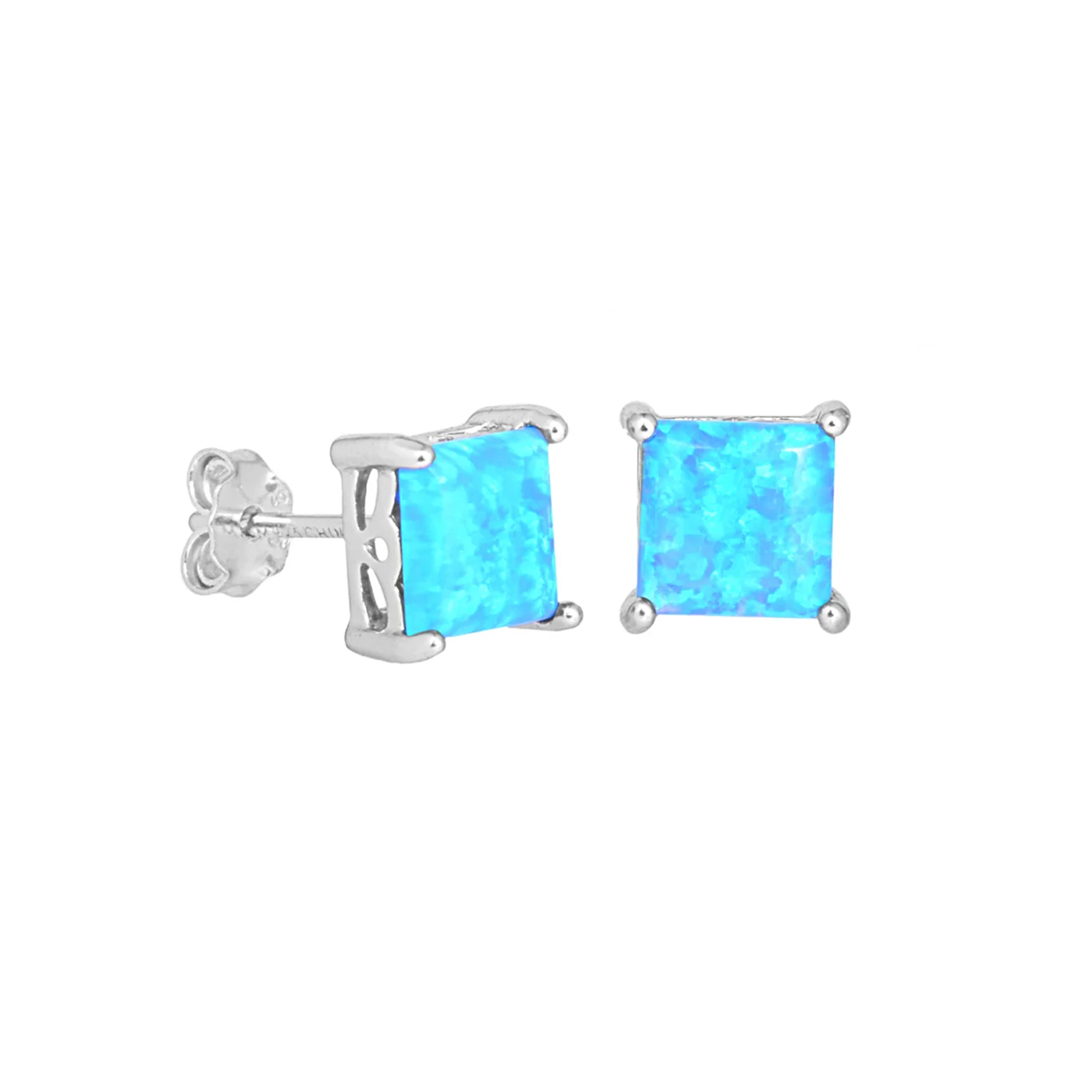 Amphitrite 18k White Gold Plated Stud Earrings with Princess Cut Opal Stones