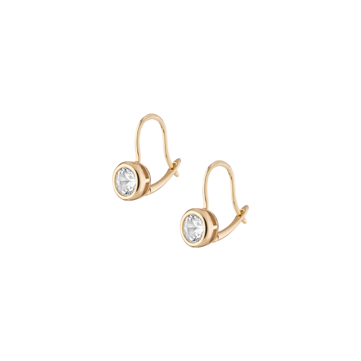 Round Lab Grown White Sapphire Bezel Drop Earrings