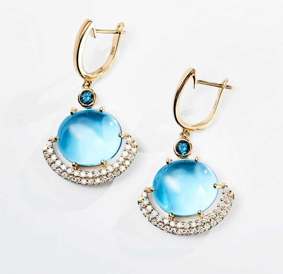 Blue Hour - Eclipse Earrings In Blue Topaz With Diamonds
