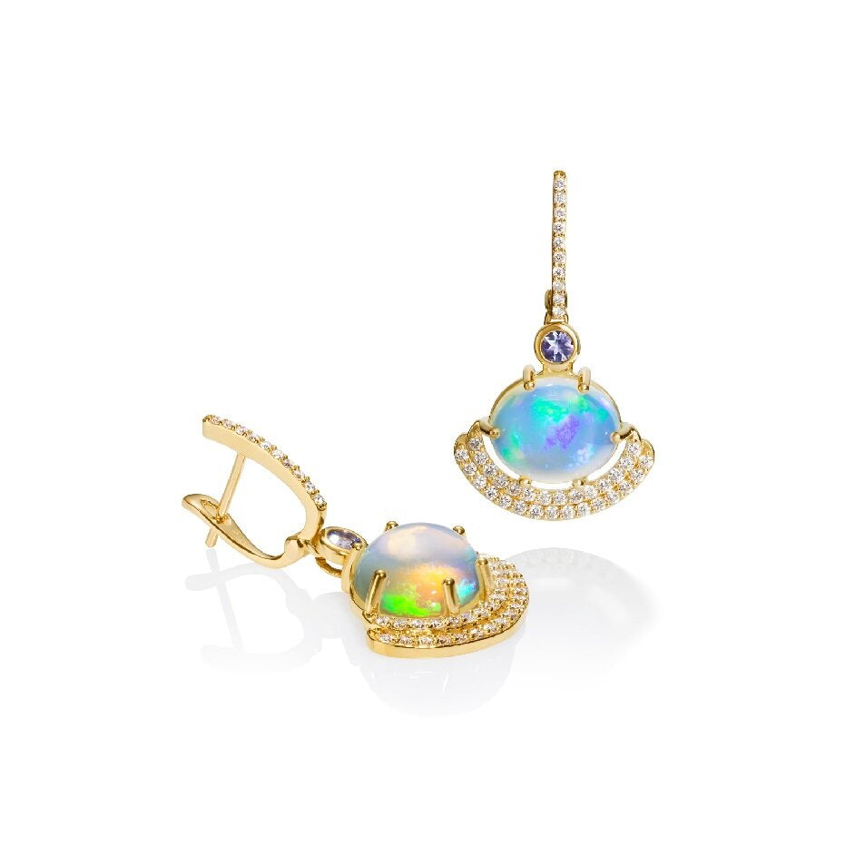 Blue Hour - Eclipse Earrings With Welo Opals And Diamonds