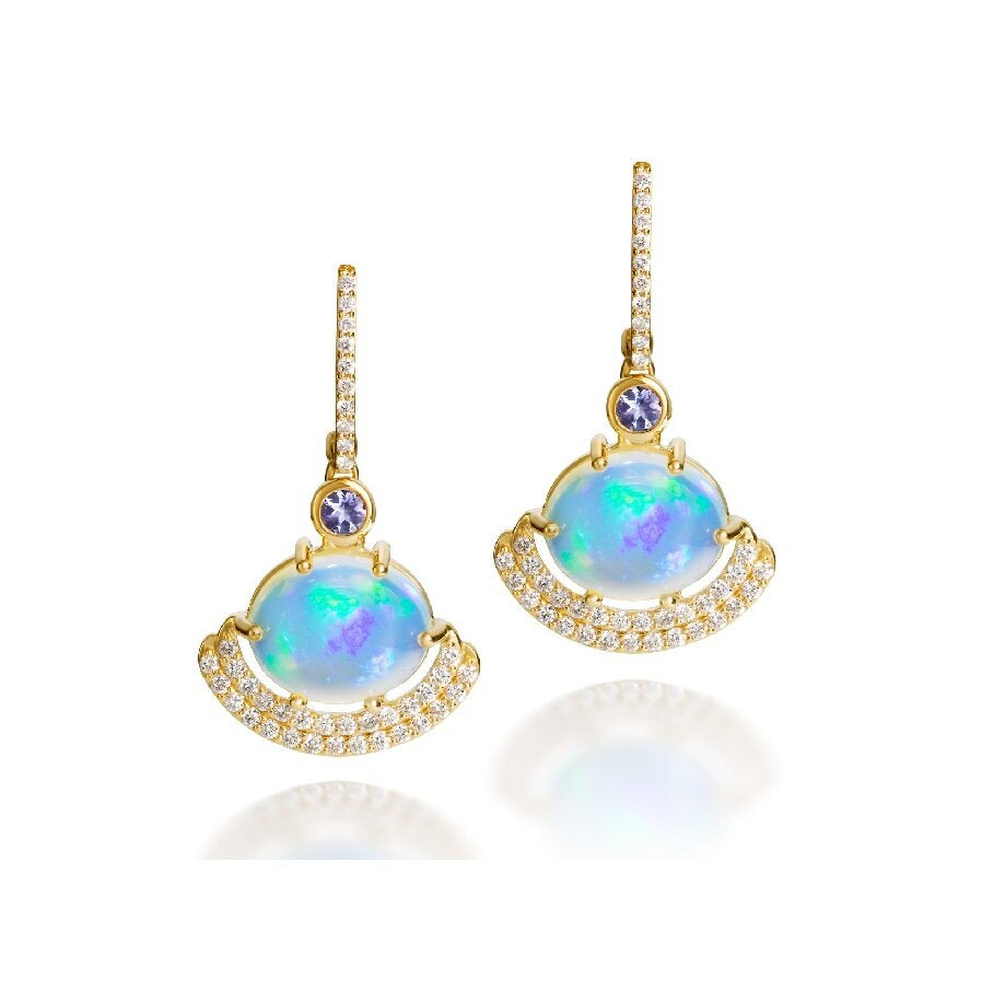 Blue Hour - Eclipse Earrings With Welo Opals And Diamonds