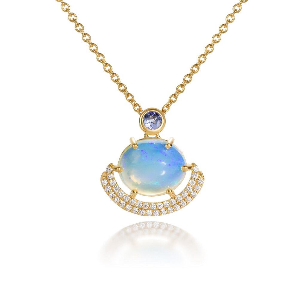 Blue Hour - Eclipse Pendant With Opal And Diamonds