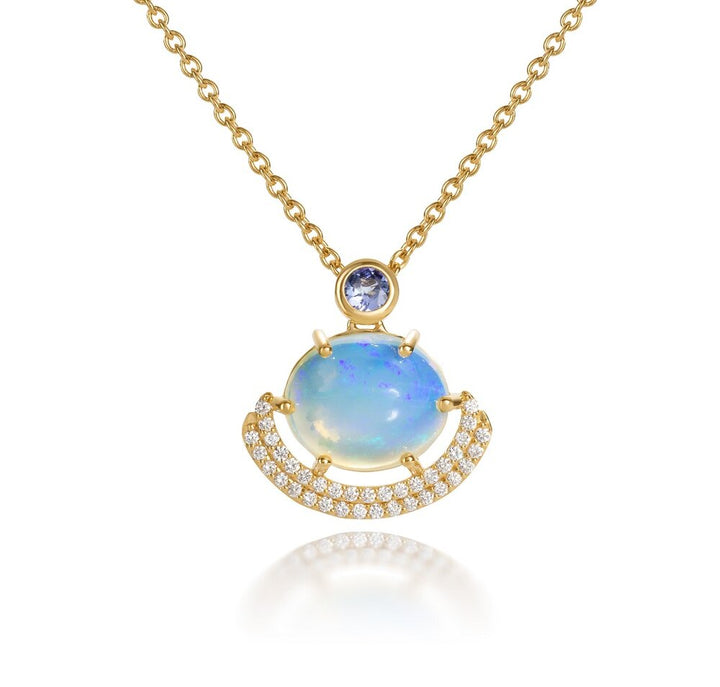 Blue Hour - Eclipse Pendant With Opal And Diamonds