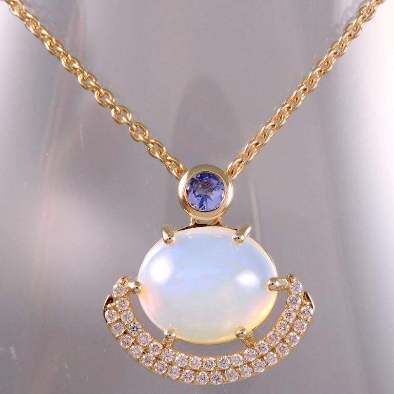 Blue Hour - Eclipse Pendant With Opal And Diamonds