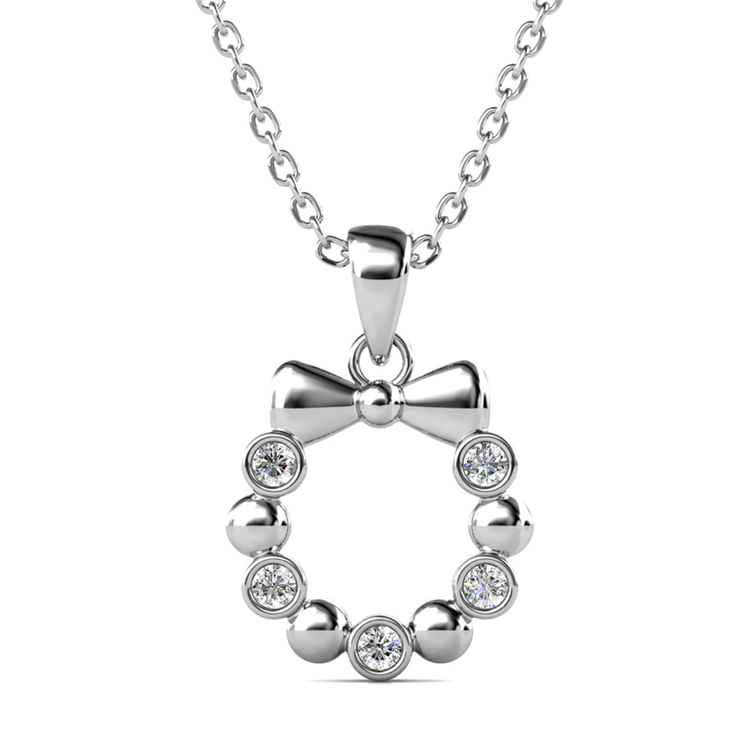 Edith 18k White Gold Plated Silver Ribbon Necklace with Swarovski Crystals