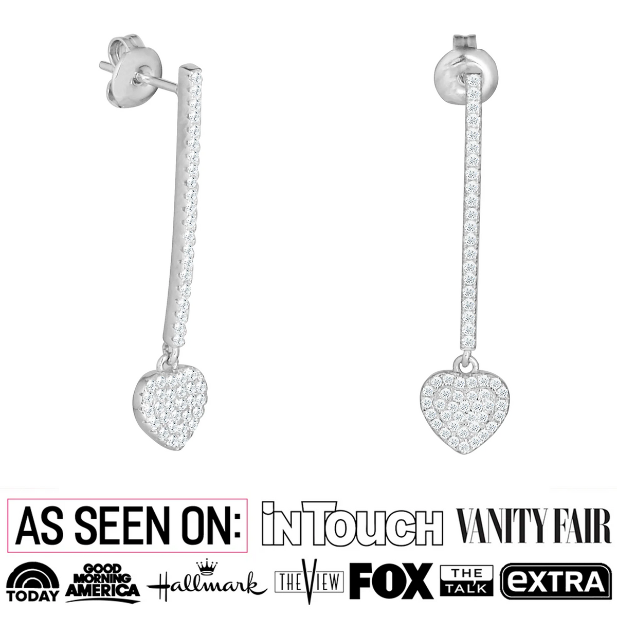 Ella 18k White Gold Plated Heart Drop Earrings with Simulated Diamond Crystals — Final Sale