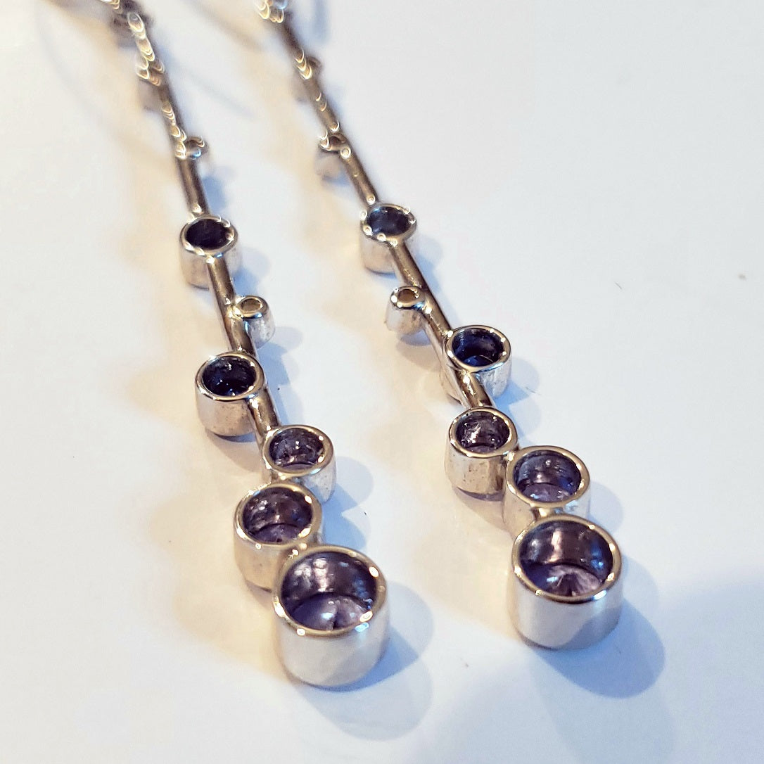 Constellation - Elongated Drop Earrings With Sapphires, Tanzanites & Diamonds