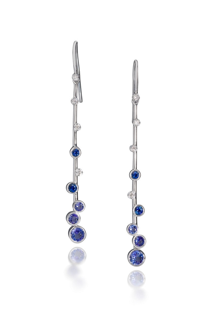 Constellation - Elongated Drop Earrings With Sapphires, Tanzanites & Diamonds