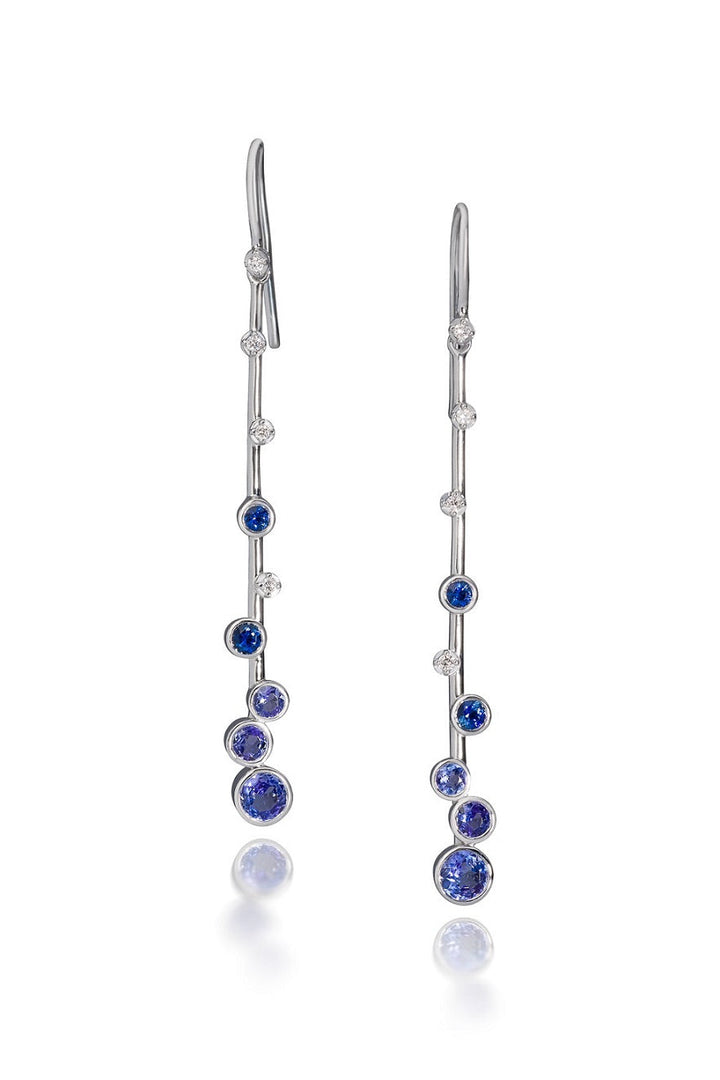 Constellation - Elongated Drop Earrings With Sapphires, Tanzanites & Diamonds