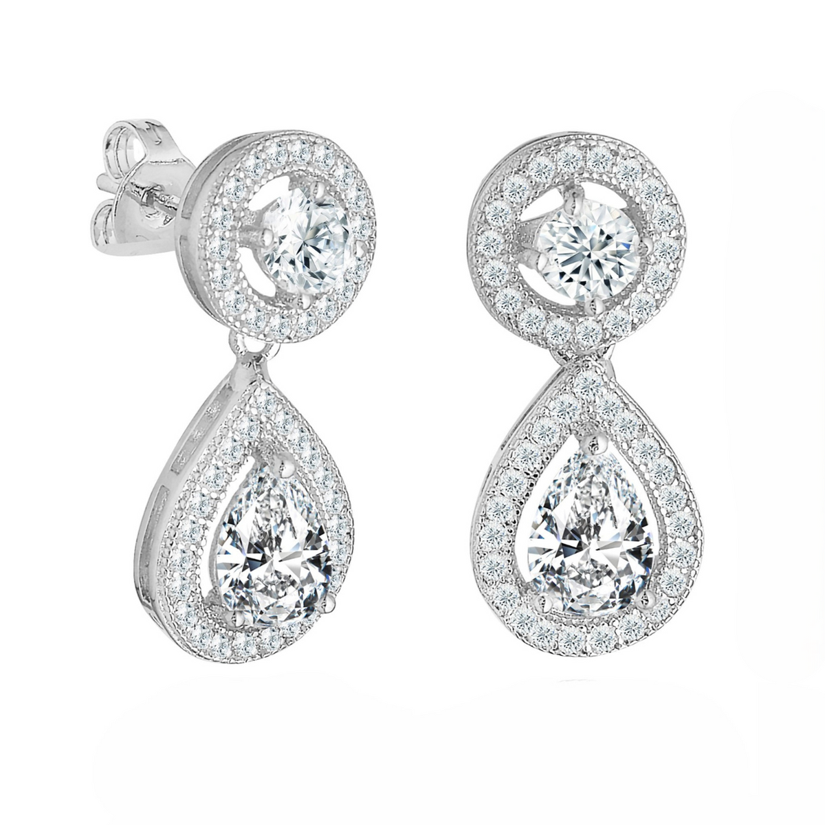 Elora 18k White Gold Plated Silver Tear Drop Stud Earrings with Simulated Diamond Crystals - Final Sale