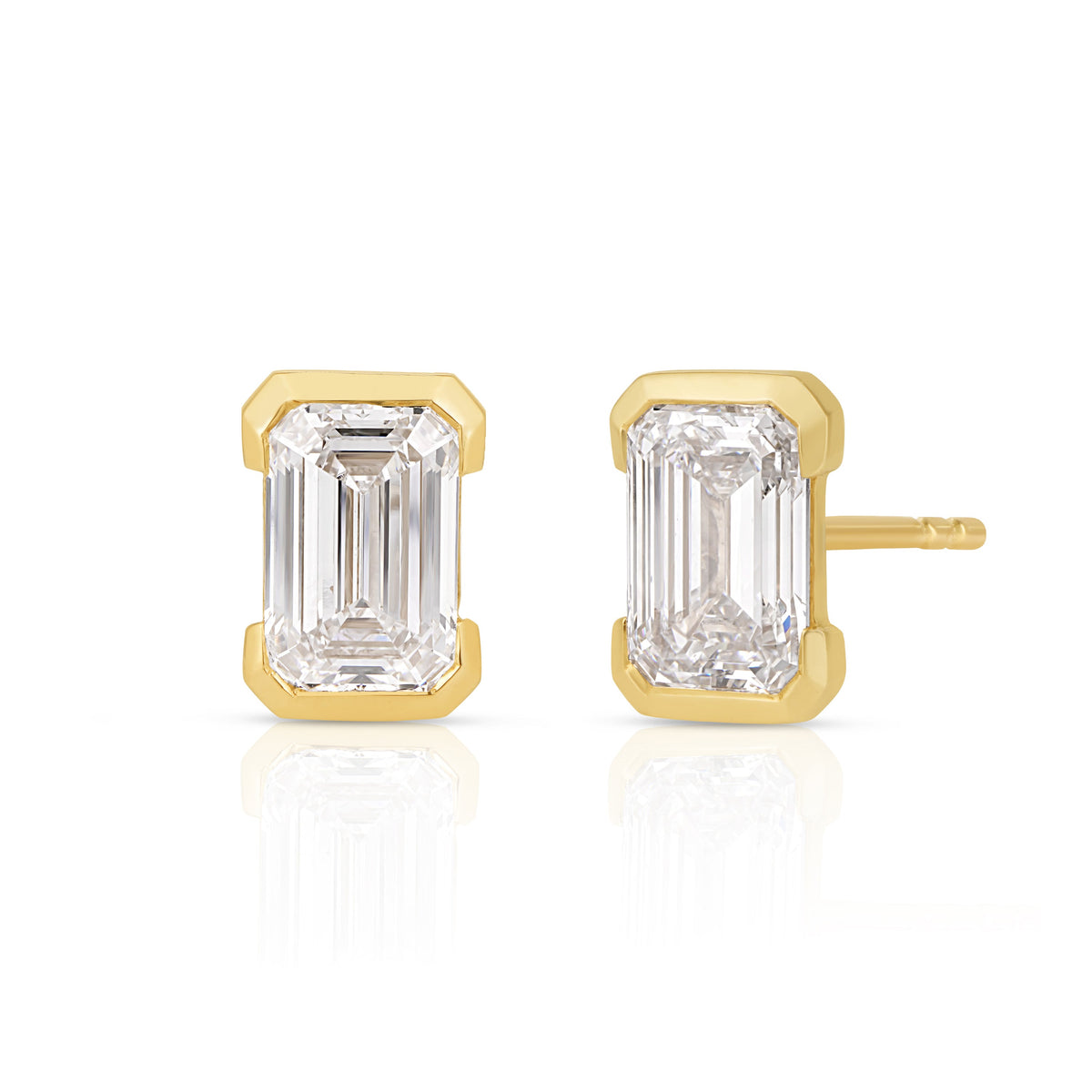 Emerald Half Bezel Lab Diamond Stud Earrings