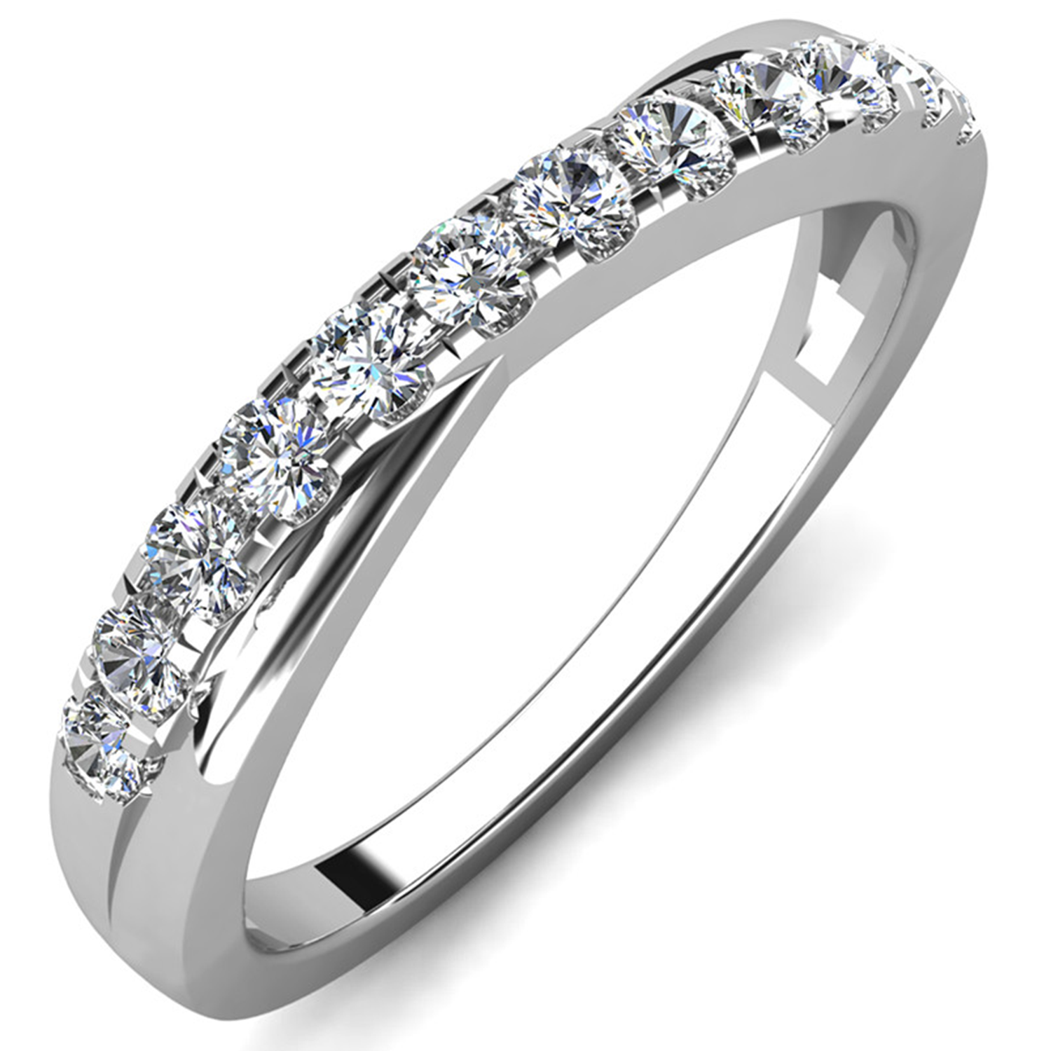 Moissanite by Cate & Chloe Emerson 0.36tcw Round Cut 925 Sterling Silver 18K White Gold Plated Wedding Band