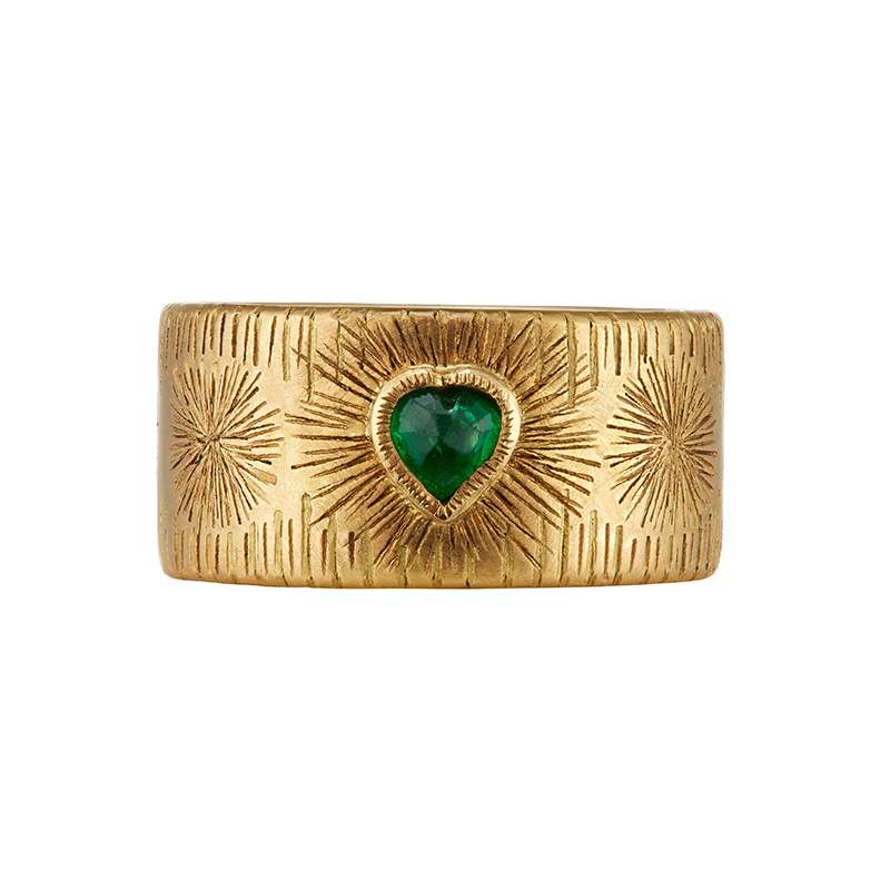 Esma — Emerald Heart Ring in Hand-Stamped 18ct Fairmined Gold