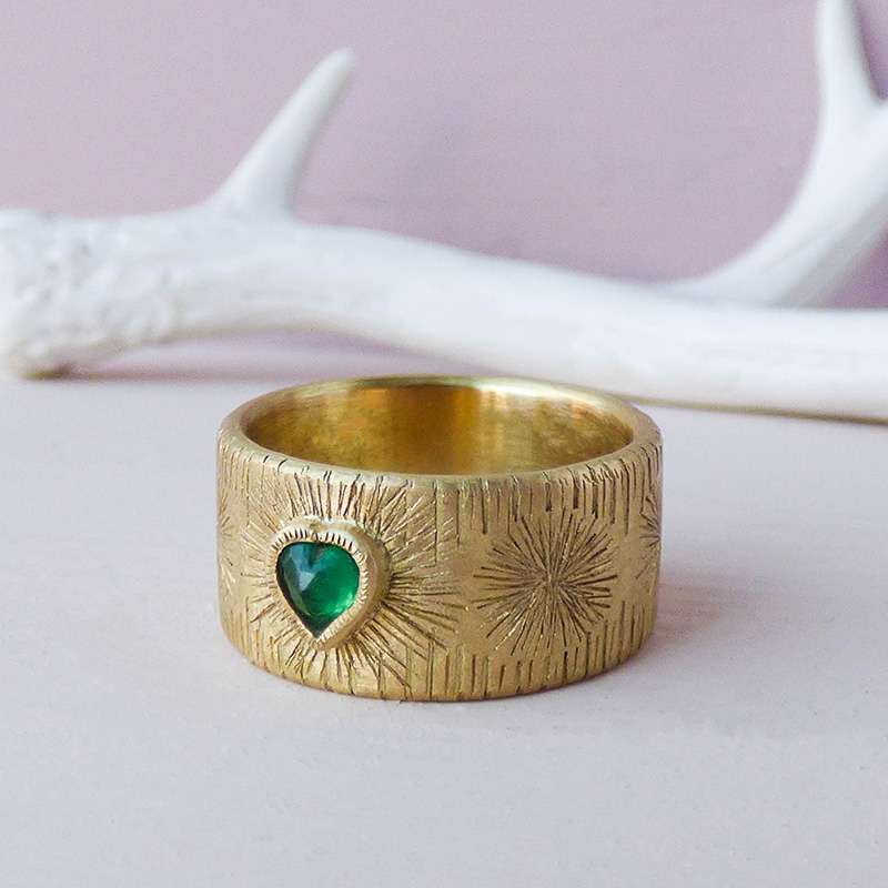 Esma — Emerald Heart Ring in Hand-Stamped 18ct Fairmined Gold