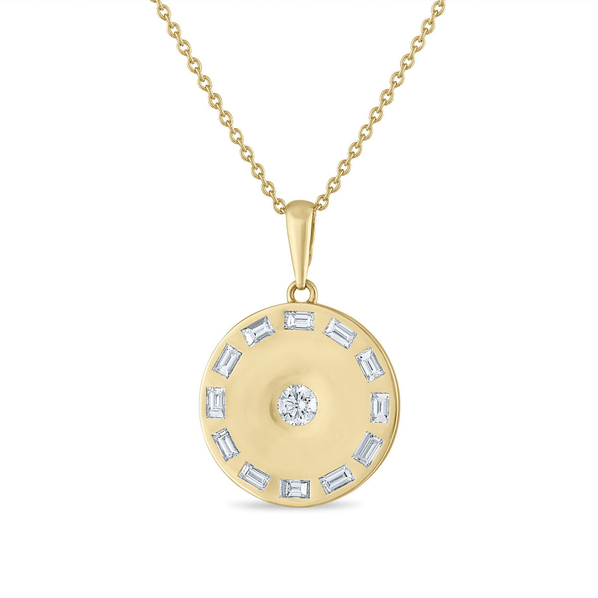 Essentials Sunspoke Gold and Diamond Medallion Long Necklace