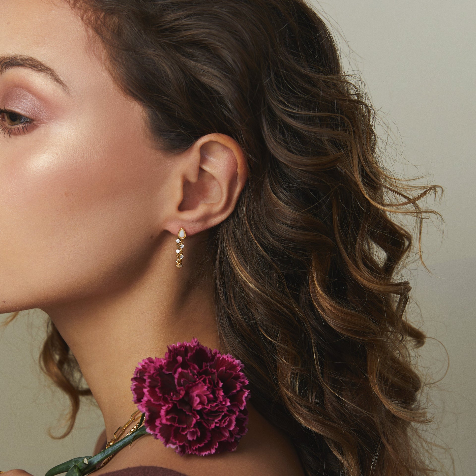 Etta Opal Chain Earrings Gold