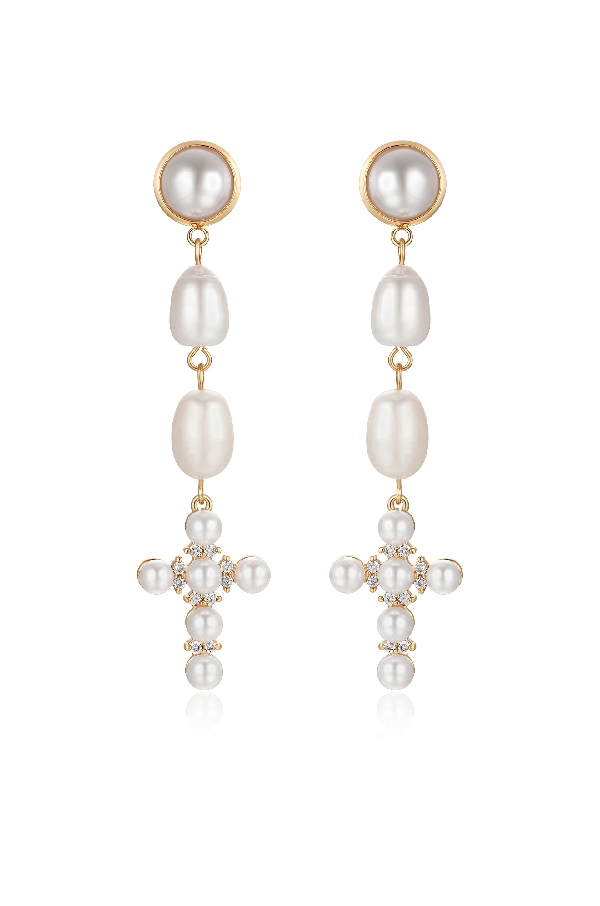 Pearl Cross Drop Earrings