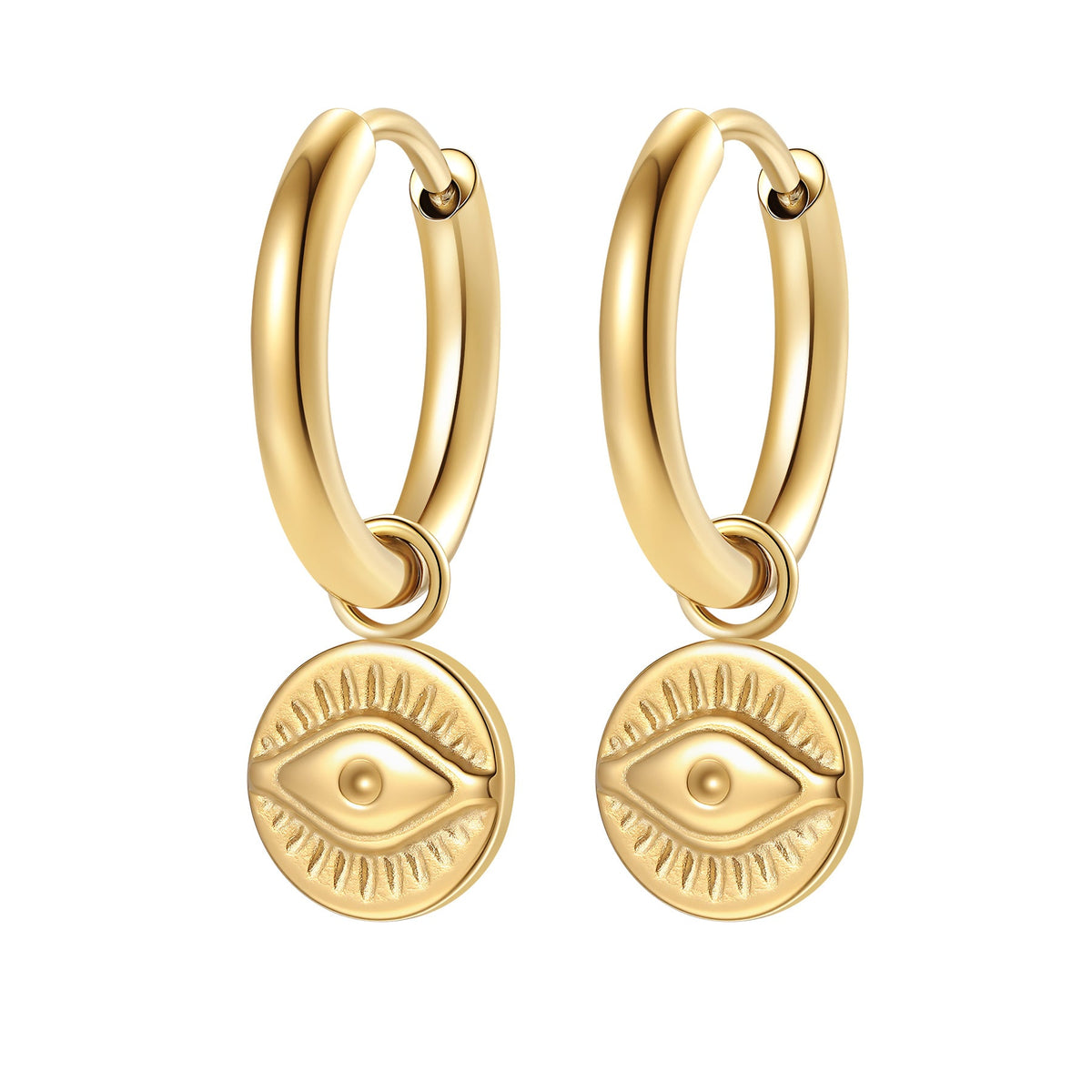 Evil Eye Charm Hoop Earrings Waterproof