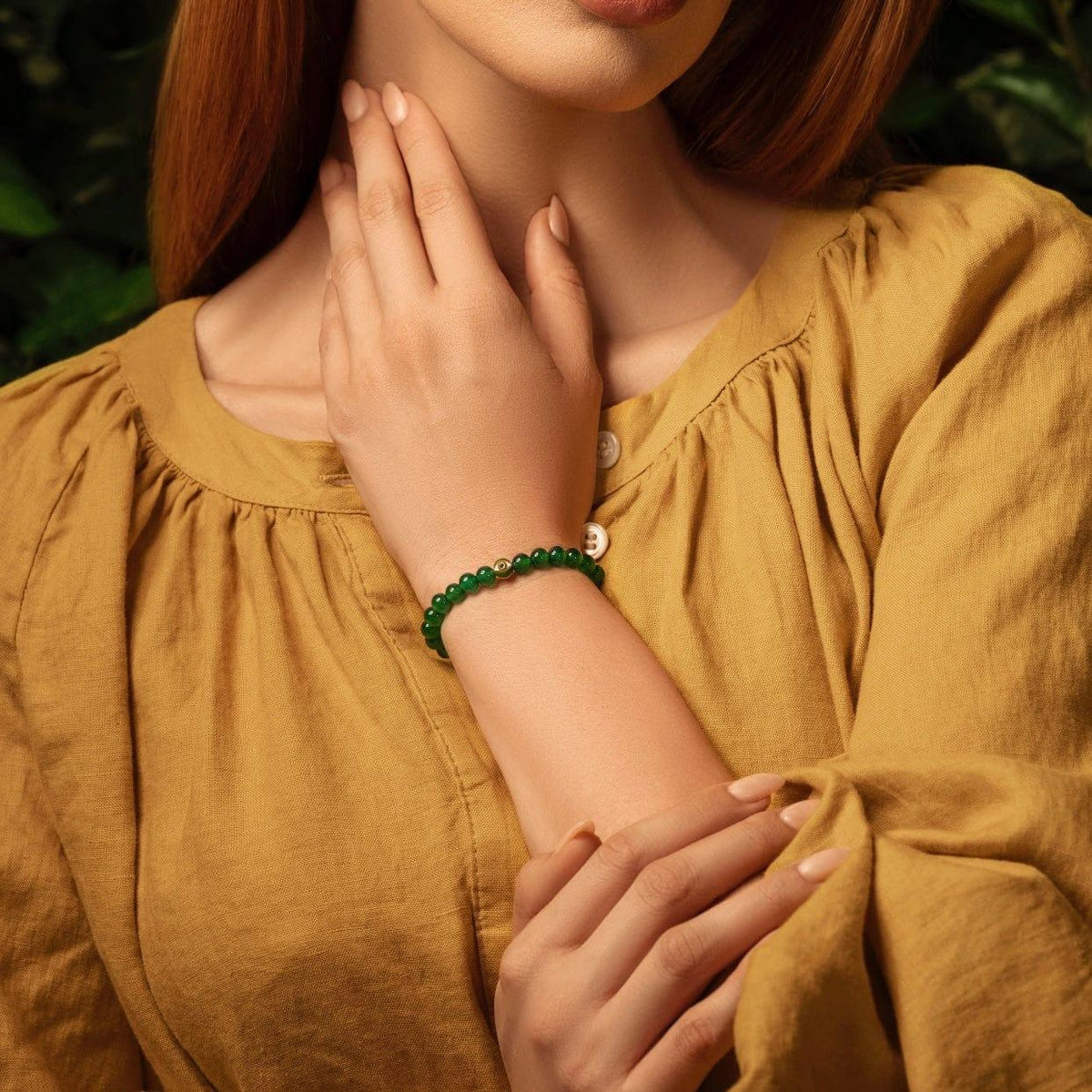 Vital Harmony Emerald Agate May Birthstone Evil Eye Bracelet