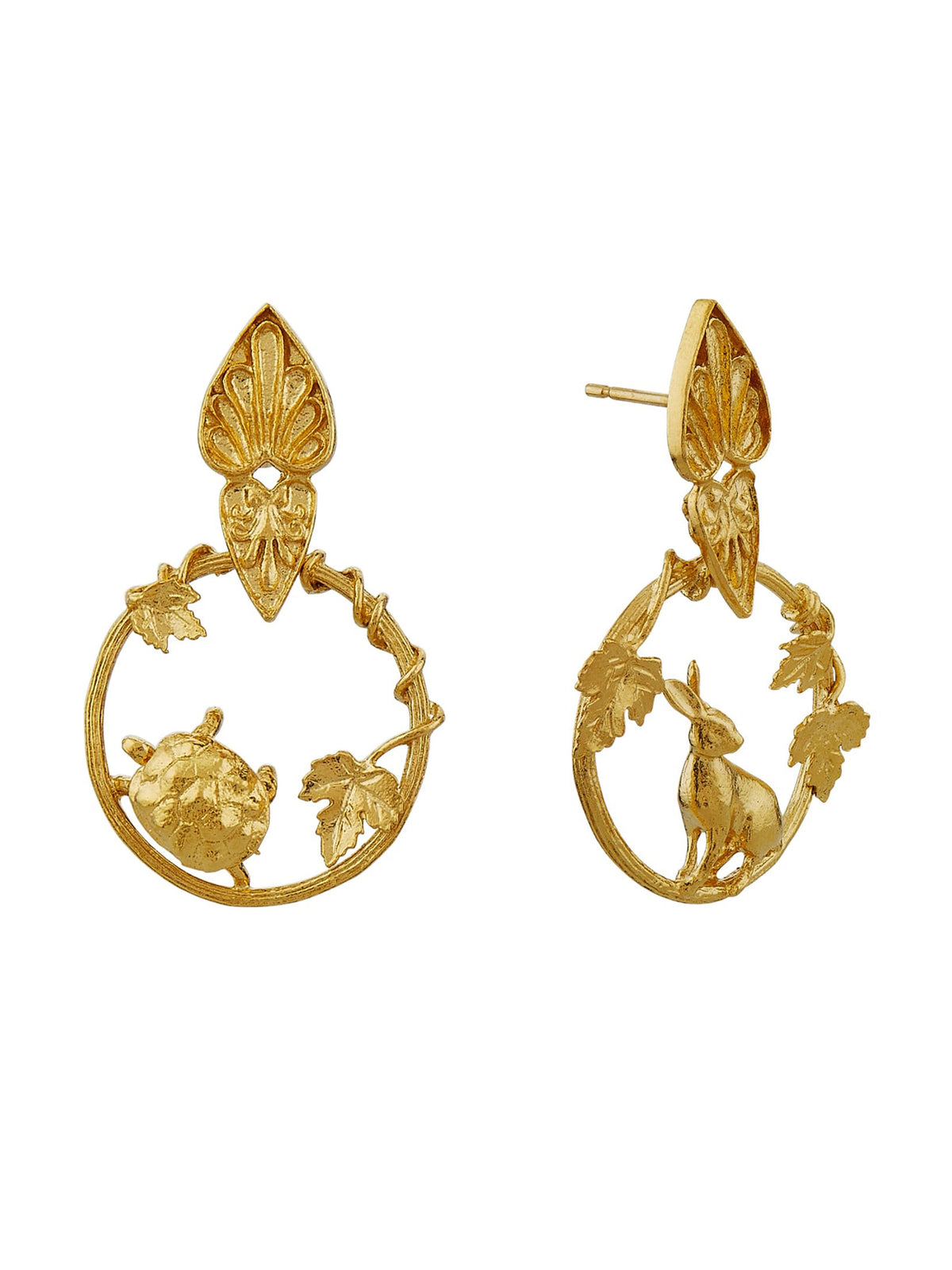 Ornate Tortoise & Hare Loop Earrings