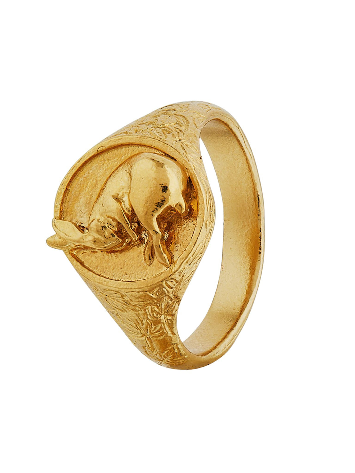 Ornately Engraved Signet Ring with Sleeping Hare