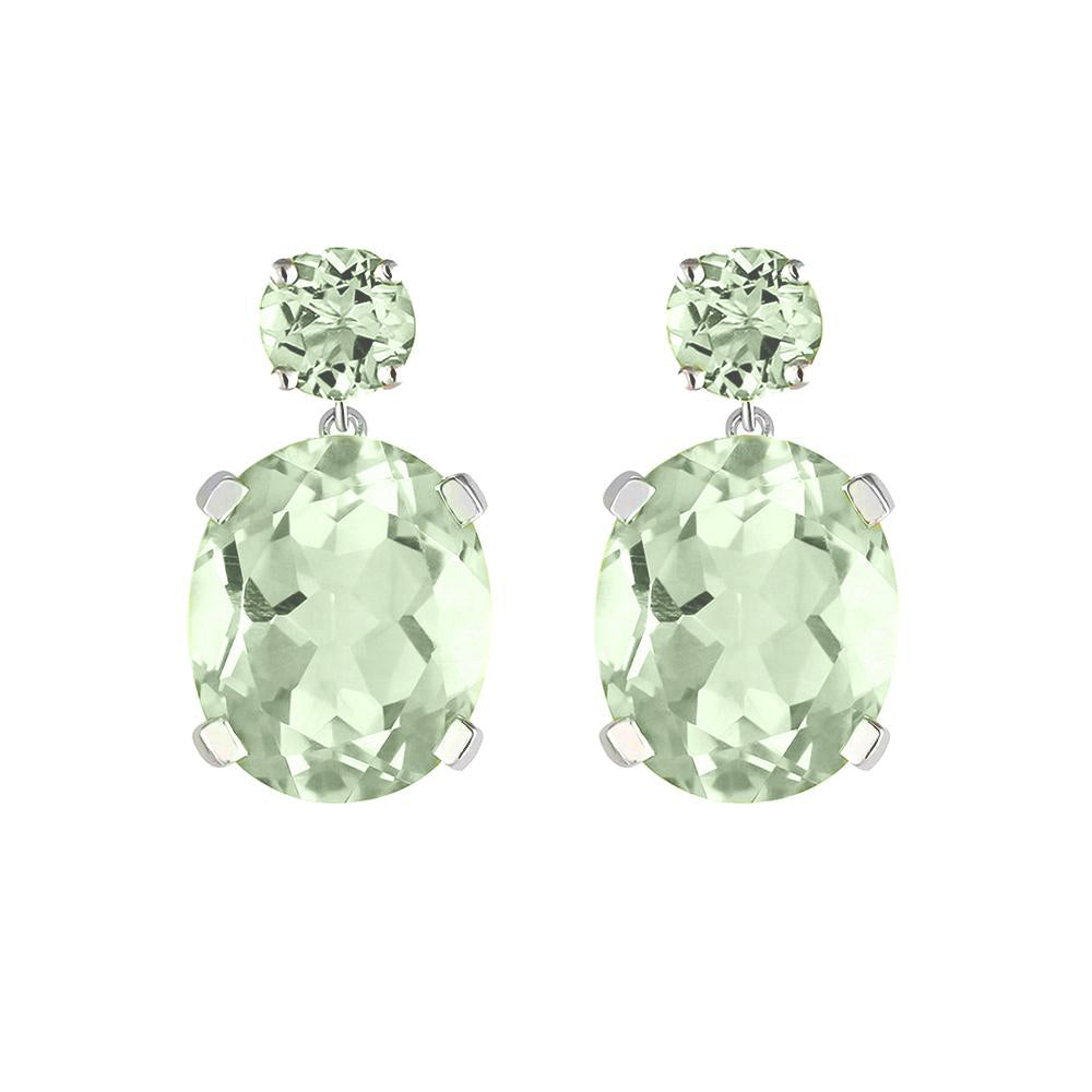Sterling Silver or White Gold Green Amethyst Drop Earrings
