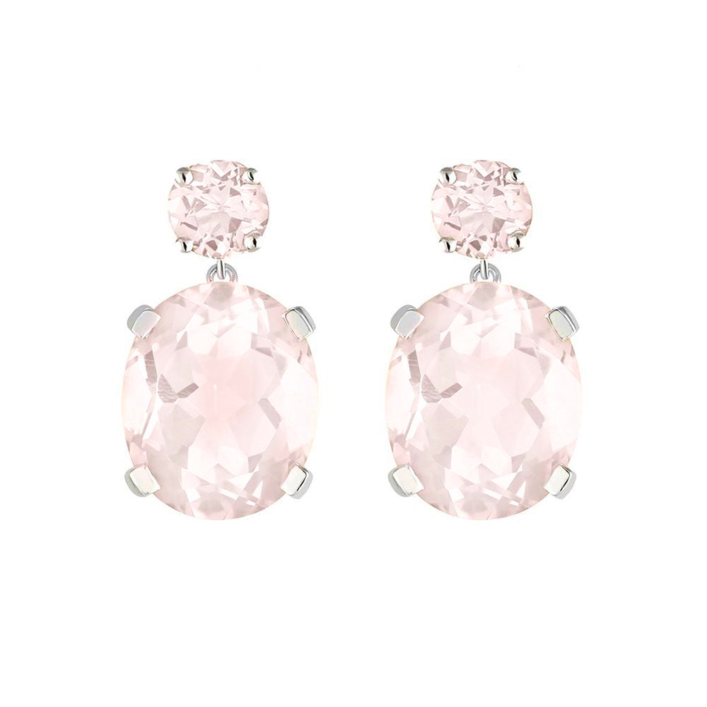 Sterling Silver or White Gold Rose Quartz Drop Earrings