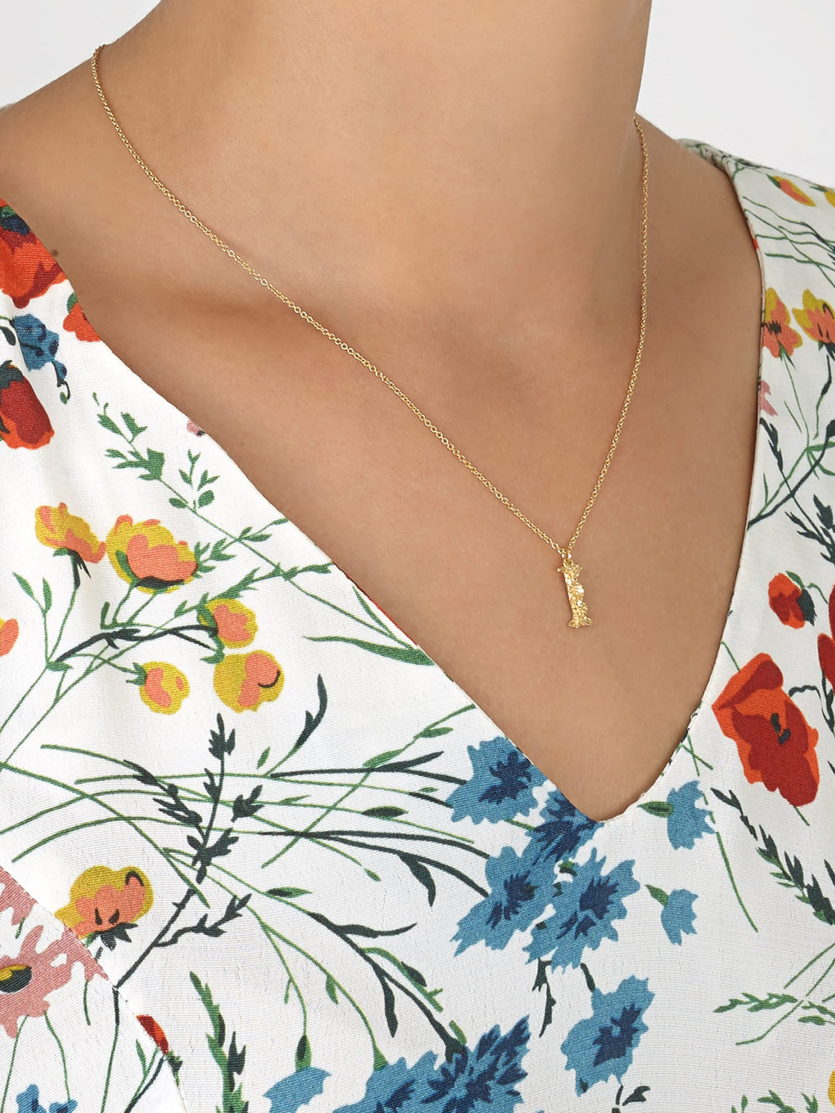 Floral Letter I Necklace