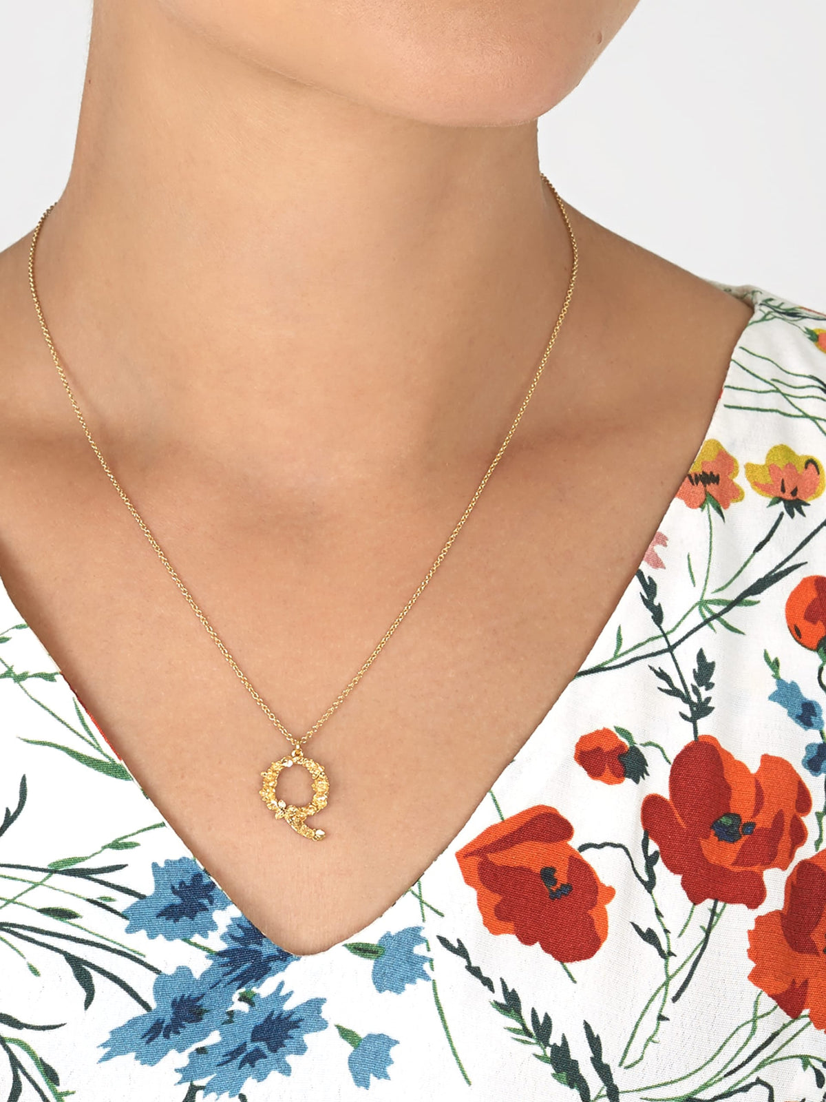 Floral Letter Q Necklace
