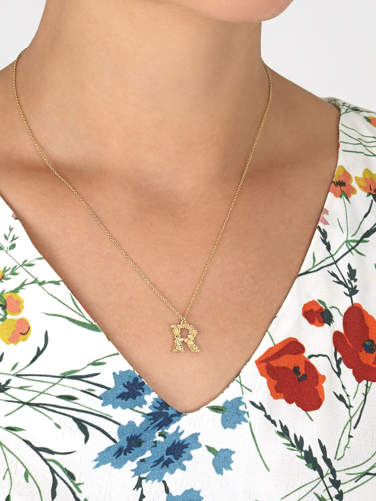 Floral Letter R Necklace