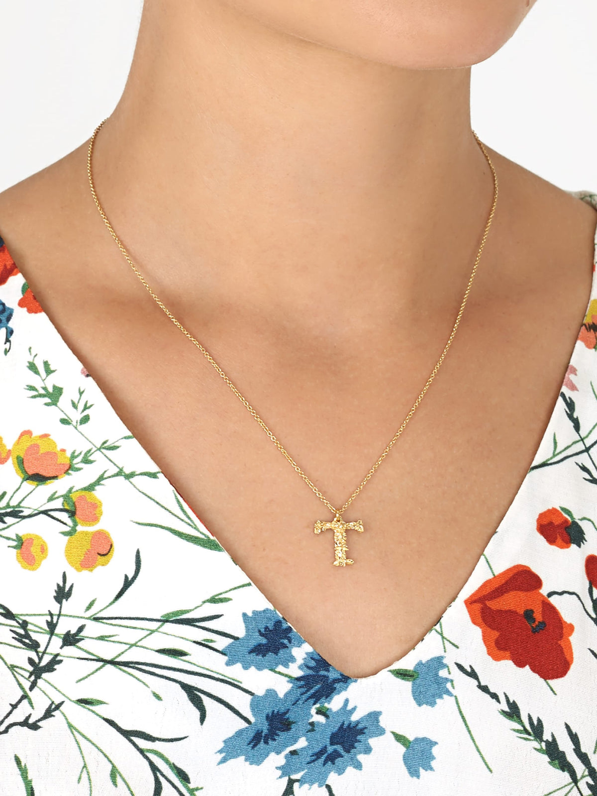 Floral Letter T Necklace
