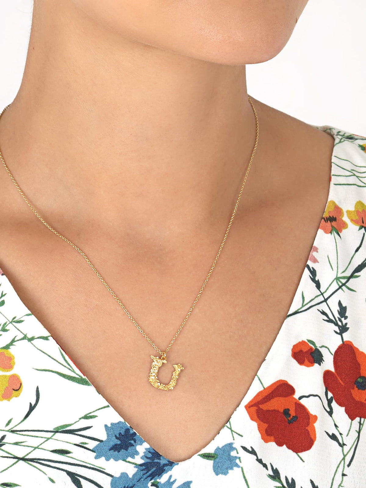 Floral Letter U Necklace