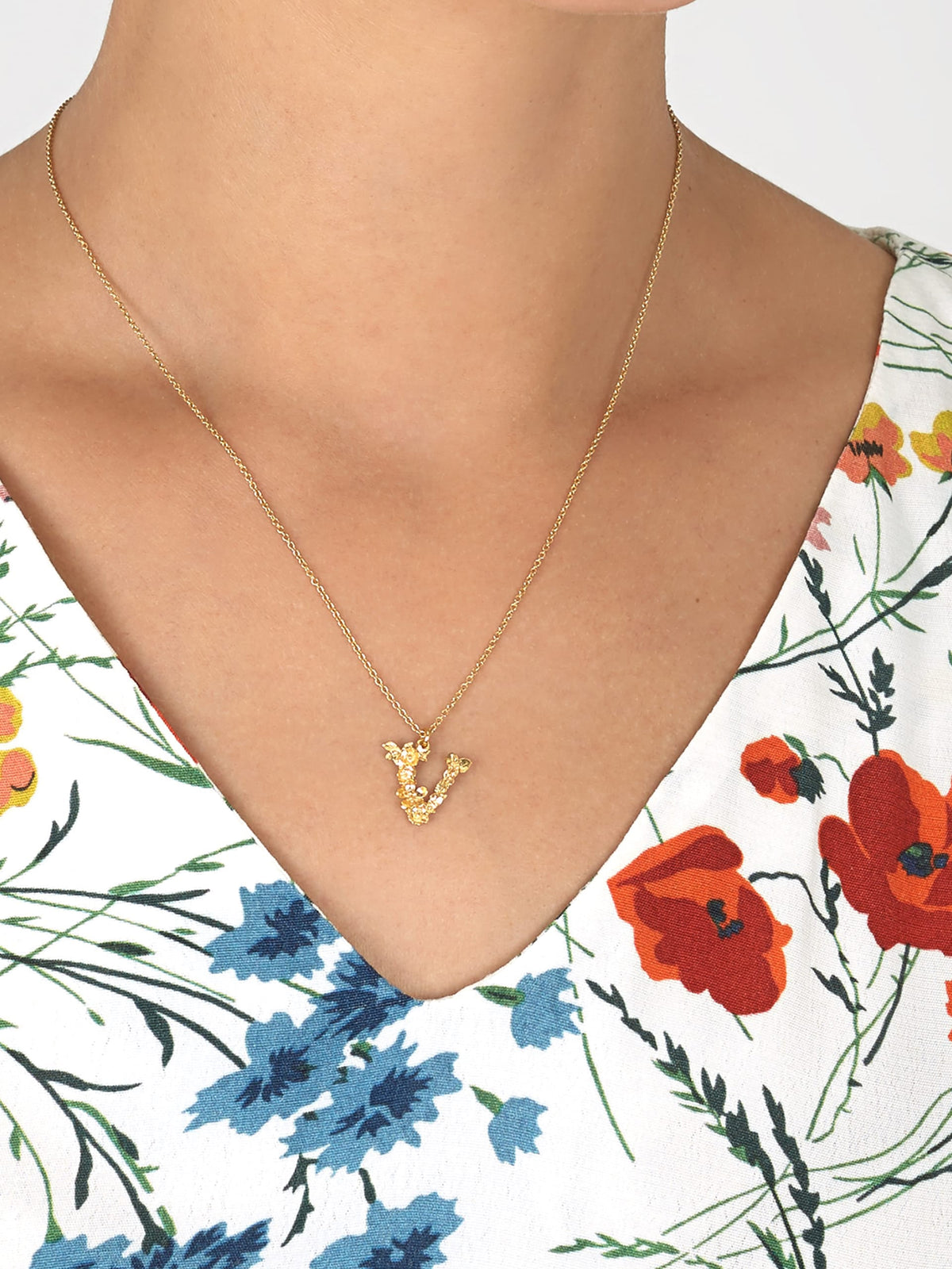 Floral Letter V Necklace