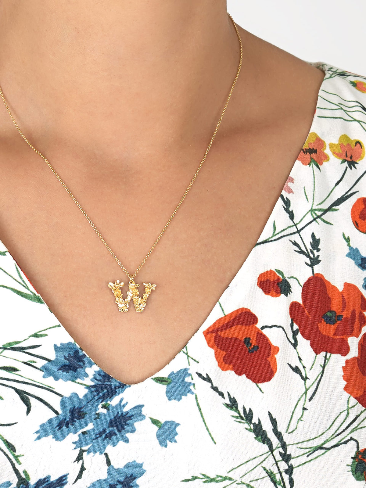 Floral Letter W Necklace