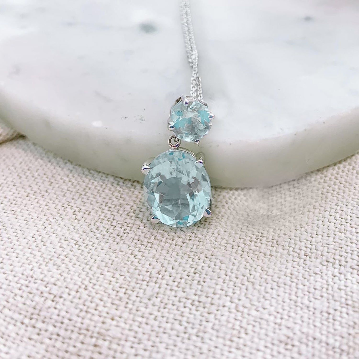 Sterling Silver or White Gold Sky Blue Topaz Drop Necklace