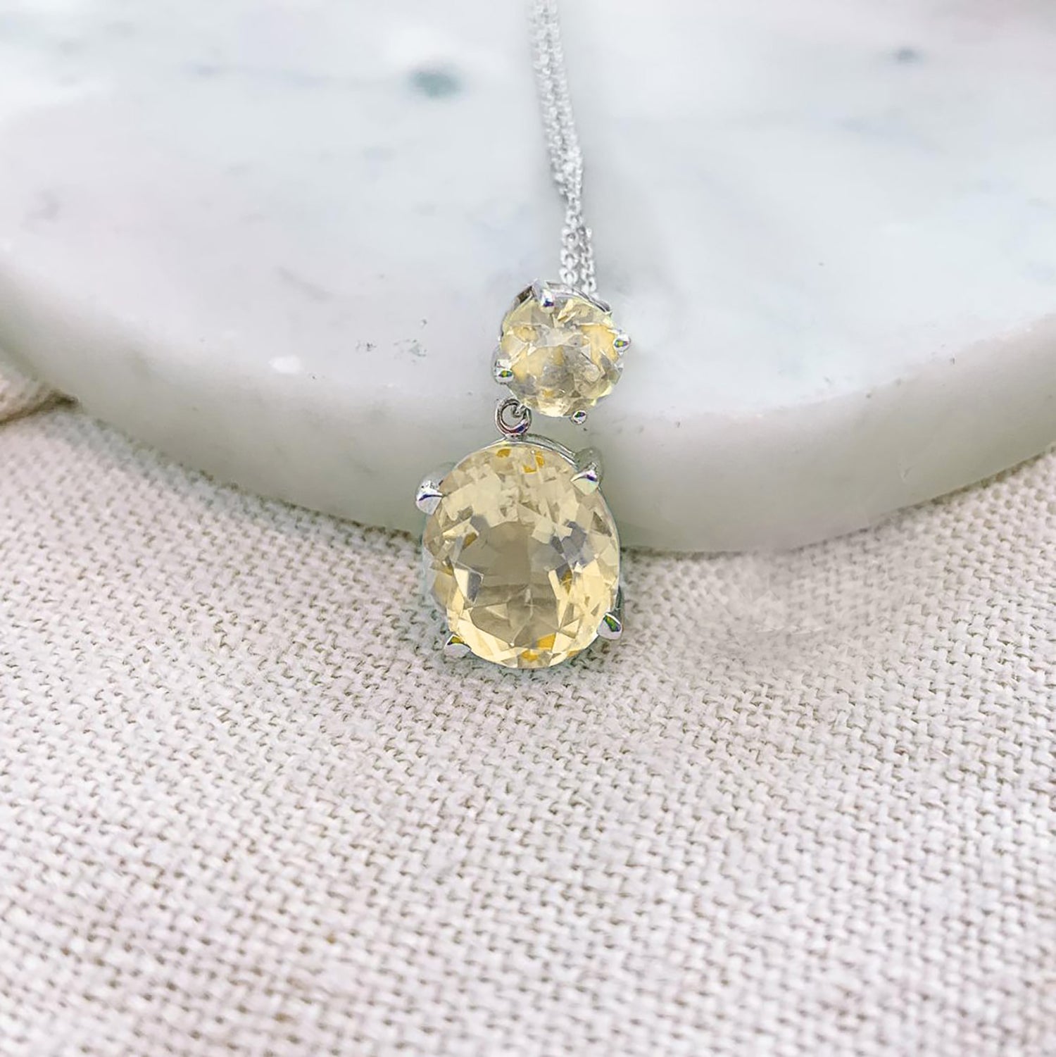 Sterling Silver or White Gold Citrine Drop Necklace