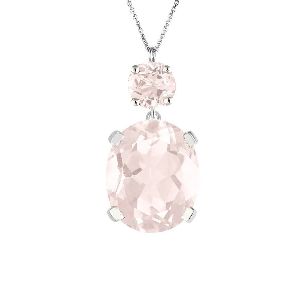Sterling Silver or White Gold Rose Quartz Drop Necklace