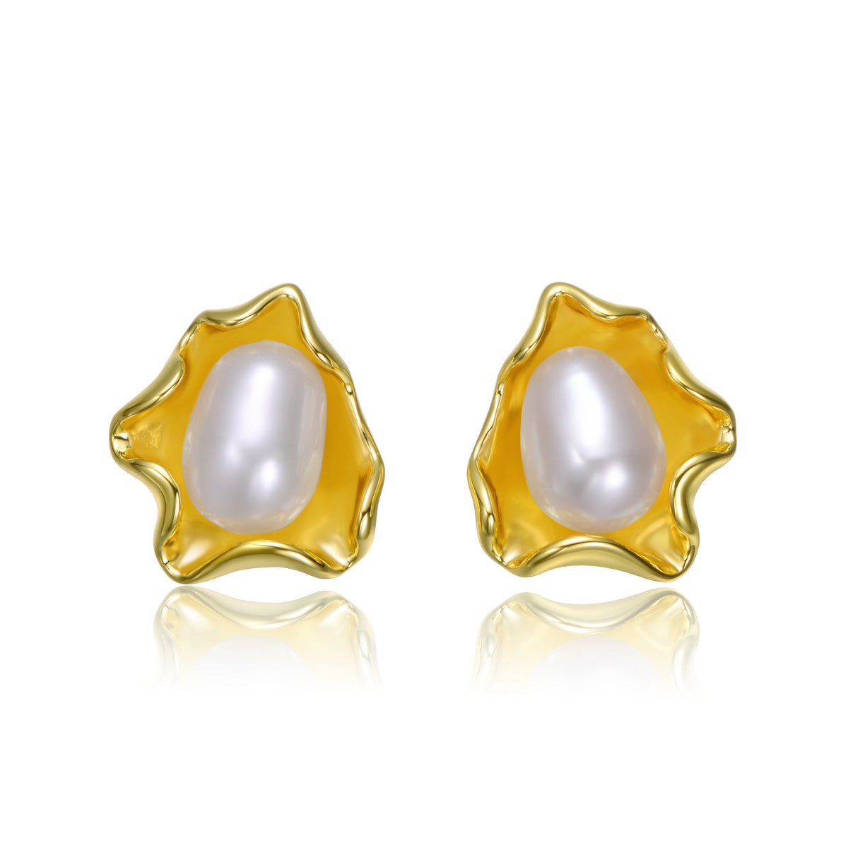 Coralie Boho Couture Seashell Pearl Stud Earrings