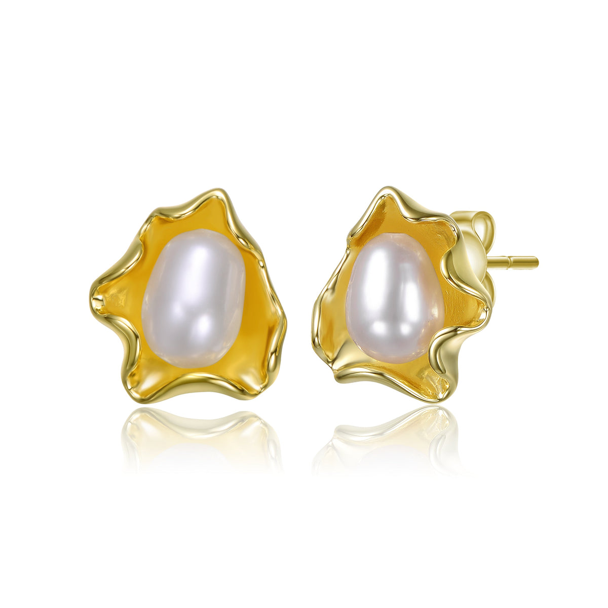 Coralie Boho Couture Seashell Pearl Stud Earrings