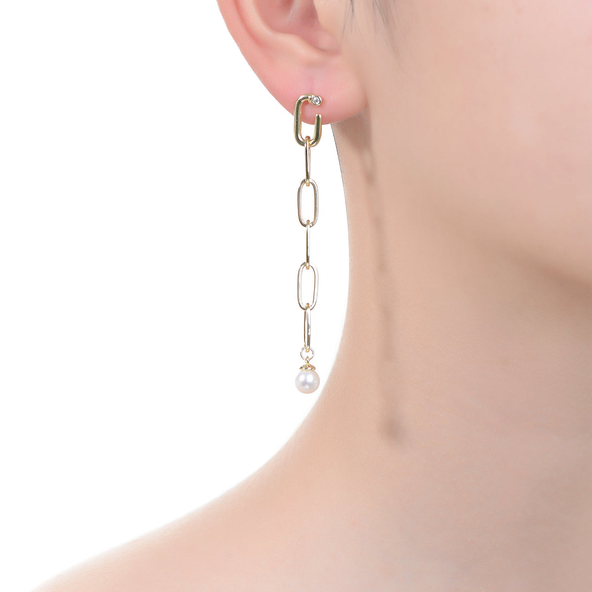 Delphine Golden Link Pearl Dangle Earrings