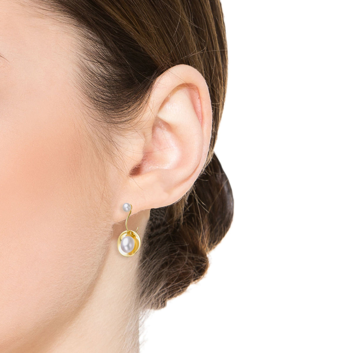 Delphine Circle Golden Double Pearl Earrings
